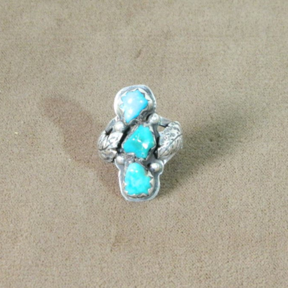 Old pawn turquoise silver Three stone Ring Sz 6